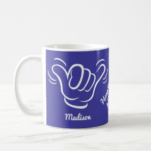 Taza De Café Nombre personalizado, ubicación y color Shaka
