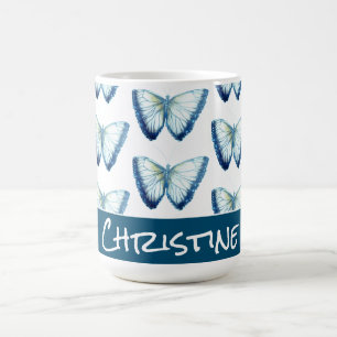 Taza De Café Nombre personalizado verde azulado Cuto mariposa h