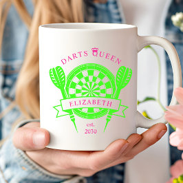 Taza De Café Nombre personalizado verde rosado Dardos Reina caf