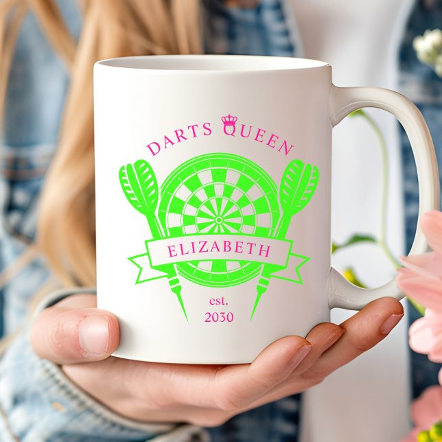 Taza De Café Nombre personalizado verde rosado Dardos Reina caf (Subido por el creador)
