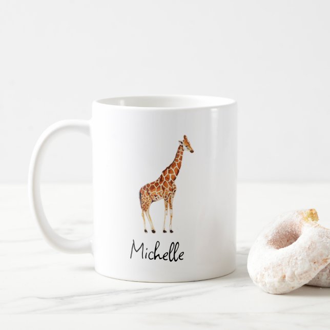 Taza De Café Nombre personalizado Watercolor Safari Animal Gira (Con donut)