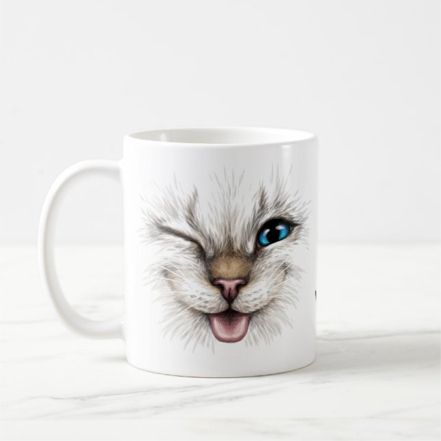 Taza De Café Nombre personalizado Winking Cat (Izquierda)