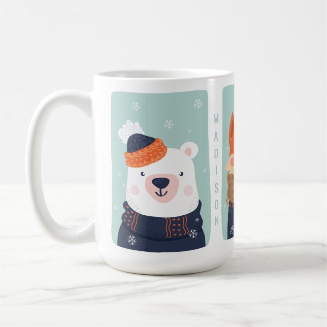Taza De Café Nombre personalizado Winter Animals mug 1/2 (Izquierda)