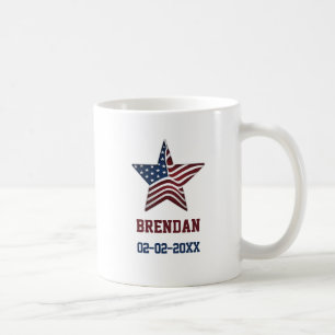 Taza De Café Nombre personalizado y fecha de seguridad, estrell