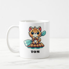 Taza De Café Nombre personalizado y lindo gato de remo personal