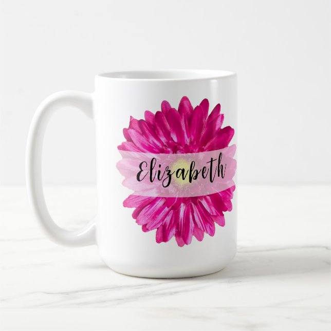 Taza De Café Nombre personalizado y monograma de la margarita r (Izquierda)