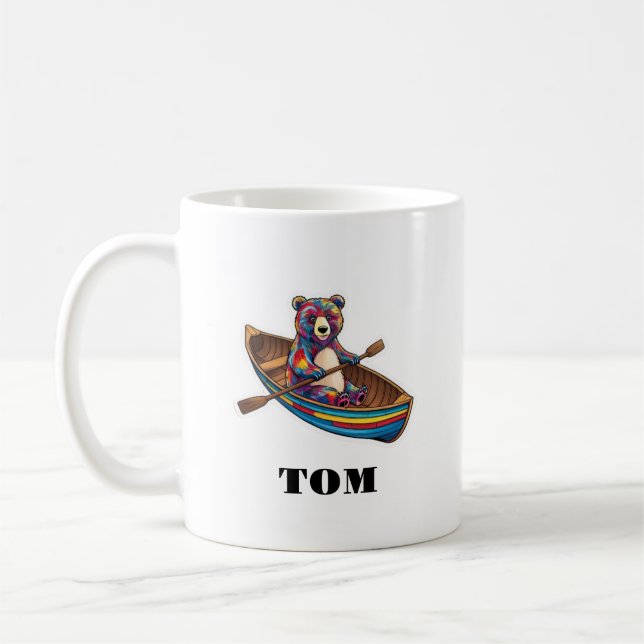 Taza De Café Nombre personalizado y oso remo personalizado (Izquierda)