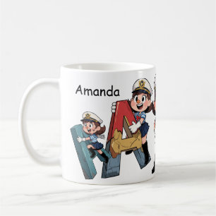 Taza De Café Nombre personalizado y personaje de dibujos animad