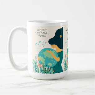 Taza De Café Nombre personalizado y texto Planeta Tierra Madre