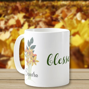 Taza De Café Nombre, Quilled Autumn Flowers bendecidos 11oz