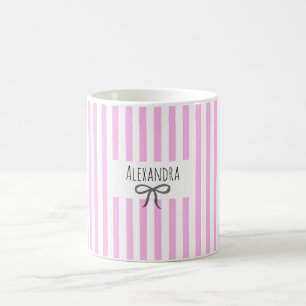 Taza De Café Nombre rayas rosa moderno lazo dibujado a mano