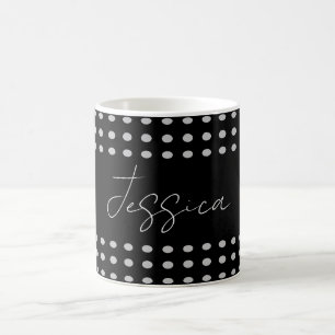 Taza De Café Nombre retro de color gris negro de puntos de polk