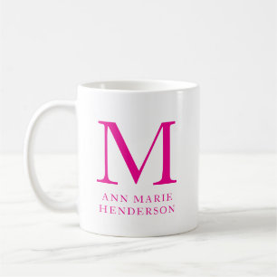 Taza De Café Nombre rosa caliente y monograma