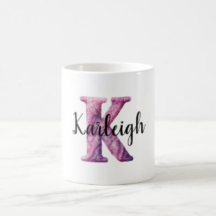 Taza De Café Nombre rosa púrpura acogedor letra K