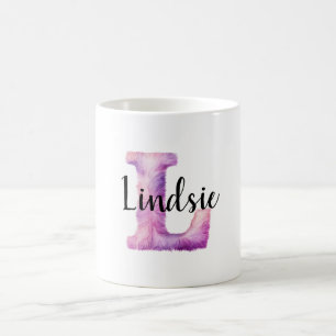 Taza De Café Nombre rosa púrpura acogedor letra L