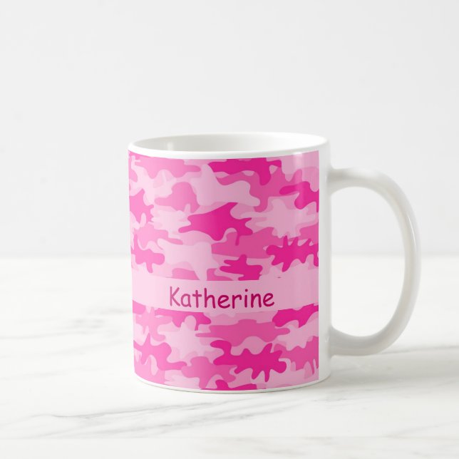 Taza De Café Nombre rosado del camuflaje de Camo personalizado (Derecha)