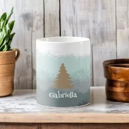 Taza De Café Nombre sencillo verde azulado árbol de oro oscuro 