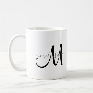Taza De Café Nombre simple negro gris monograma en blanco
