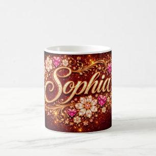 Taza De Café Nombre Sophia Corazones Rosados Escritura Dorada R