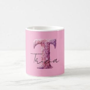 Taza De Café Nombre T acogedor rosa púrpura