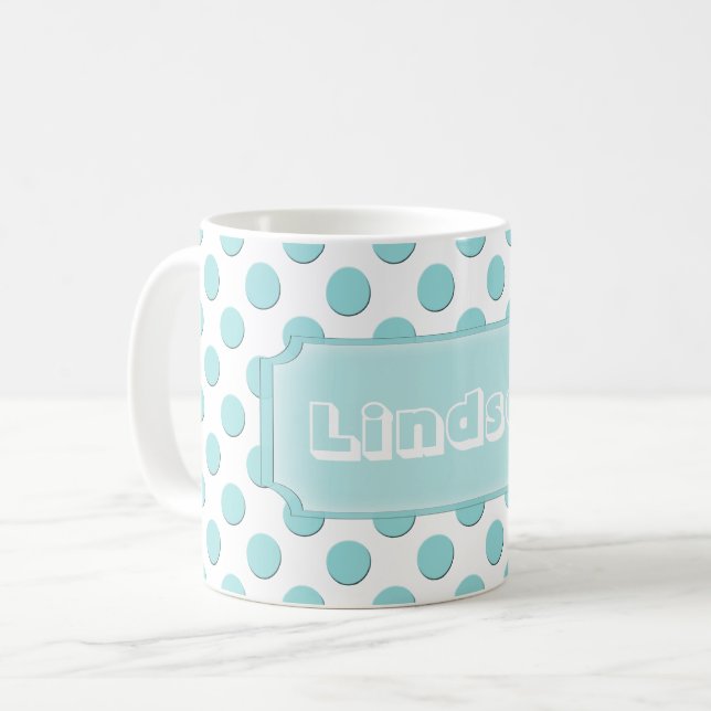 Taza De Café Nombre verde azulado personalizado de los lunares (Anverso izquierdo)