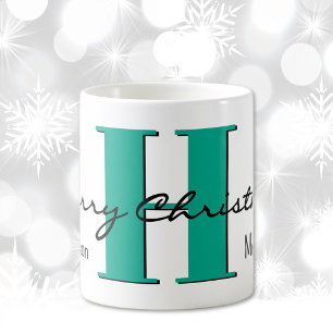 Taza De Café Nombre, Verde Turquesa de Diciembre Feliz Navida