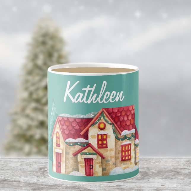 Taza De Café Nombre, Watercolor Winter Home 11oz (Subido por el creador)