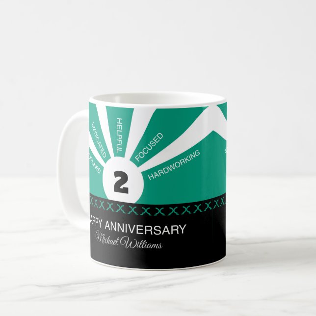 Taza De Café Nombre y año personalizados, aniversario de emplea (Anverso izquierdo)