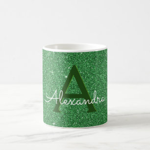 Taza De Café Nombre y inicial verdes del monograma del