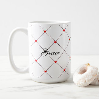 Taza De Café Nombre y mensaje con patrón de encaje de corazón r