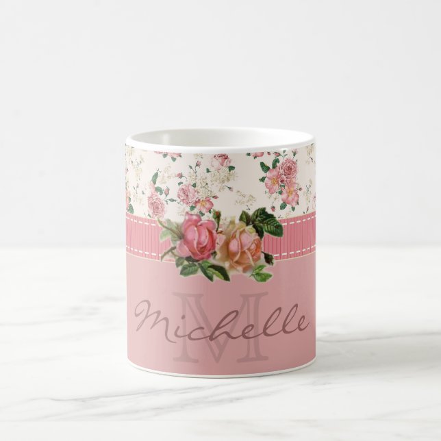Taza De Café Nombre y monograma de encargo elegantes (Centro)