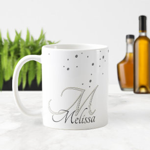 Taza De Café Nombre y monograma del Purpurina plateado de ✨