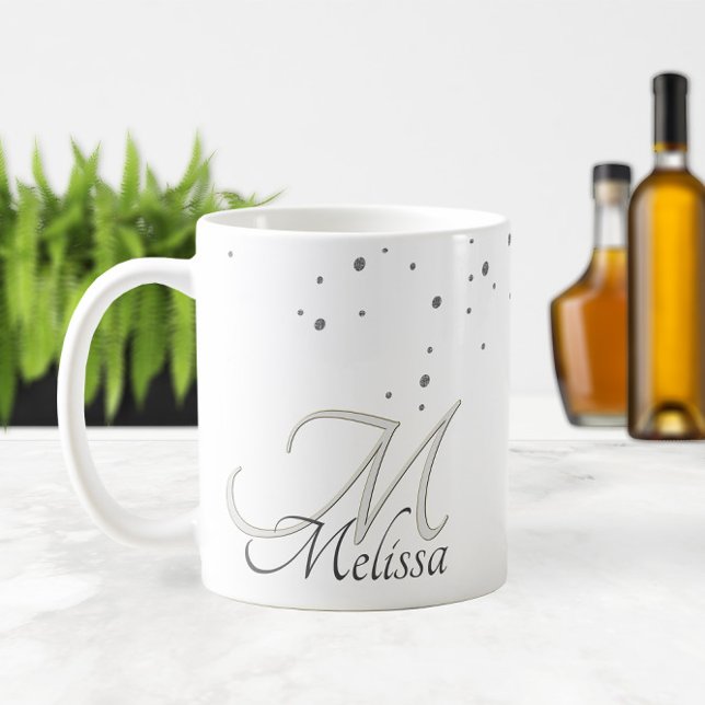 Taza De Café Nombre y monograma del Purpurina plateado de ✨ (✨ Silver Glitter Sparkles Name and Monogram Coffee Mug
)
