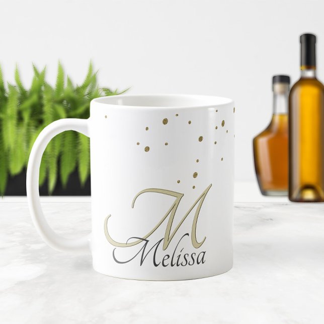 Taza De Café ✨ Nombre y Monograma del Purpurina Sparkly Gold (✨Sparkly Gold Glitter Name and Monogram Coffee Mug
)