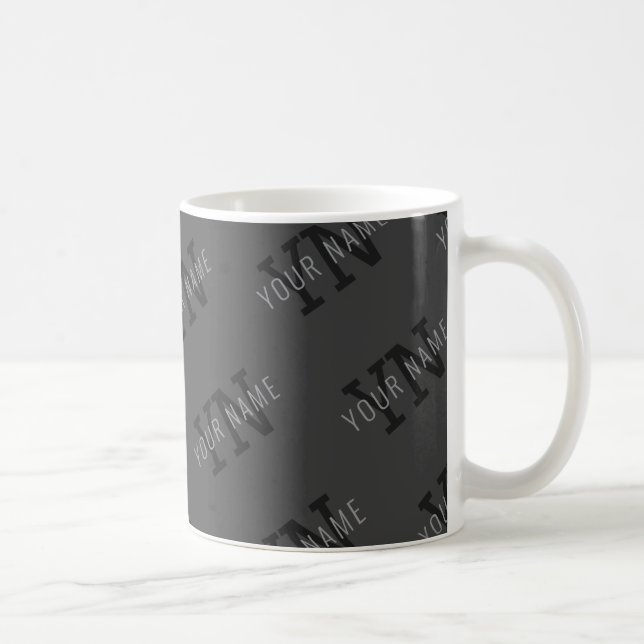 Taza De Café Nombre y patrón de monograma grises (Derecha)