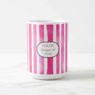Taza De Café Nombre y título modernos con rayas rosadas de cara