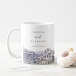 Taza De Café Nombres de Bodas de línea aérea de LAS VEGAS NEVAD<br><div class="desc">Esta taza de café cuenta con una pintura acuática del horizonte de Las Vegas Nevada. Esta taza de cerámica es un regalo perfecto para la novia y el novio.</div>