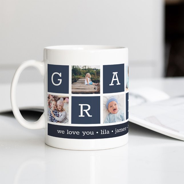 Taza De Café Nombres de Collages de fotos y nietos del abuelo (Subido por el creador)