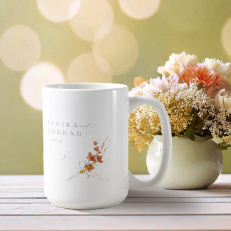 Taza De Café Nombres de color de agua del Boda de flores silves
