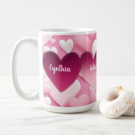 Taza De Café Nombres de familia de 4 corazones