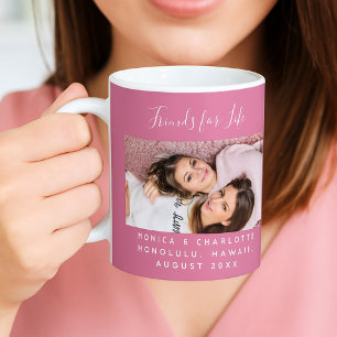 Taza De Café Nombres de fotos de amigos para toda la vida rosa