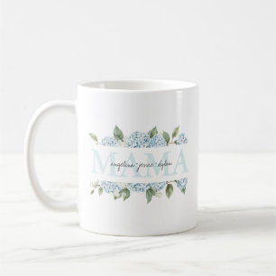 Taza De Café Nombres de niños Hortensias Azules Acuarela Mama