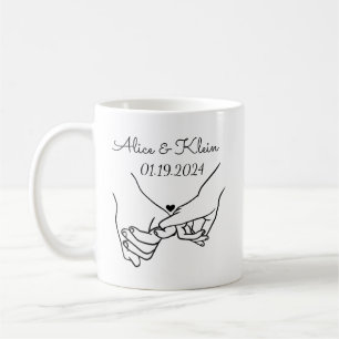 Taza De Café Nombres de Pareja Agarrados de la Mano Personaliza