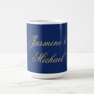 Taza De Café Nombres de Pareja Caligrafía Chic Lovely Azul y Do