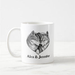 Taza De Café Nombres de Pareja de Lobos Personalizados