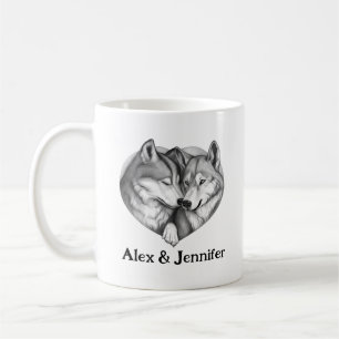 Taza De Café Nombres de Pareja de Lobos Personalizados
