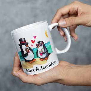Taza De Café Nombres de Pareja de Pingüinos Divertidos Personal