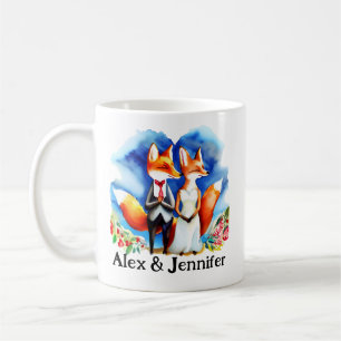 Taza De Café Nombres de Pareja de Zorros Personalizados