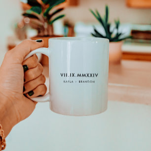 Taza De Café Nombres de Pareja Números Romanos Fecha de Boda