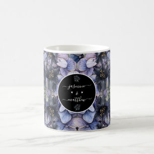 Taza De Café Nombres de Parejas Clásicas Bodas Florales Negras 